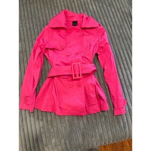 Star City Women Pink Fuchsia Double Breasted Belted Trench Coat Jacket Size M